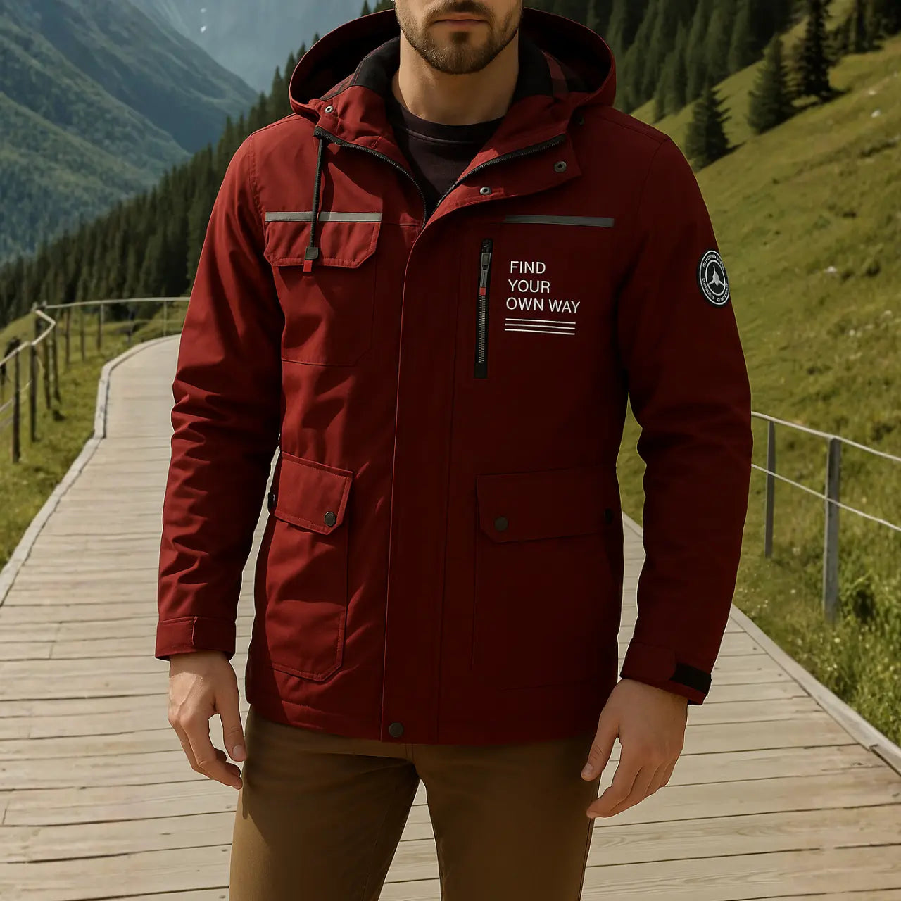 MunaWear - Winter Jackets - Trey – Functional Men's Winter Jacket With Hood For Outdoor Adventures - Red / 3XL