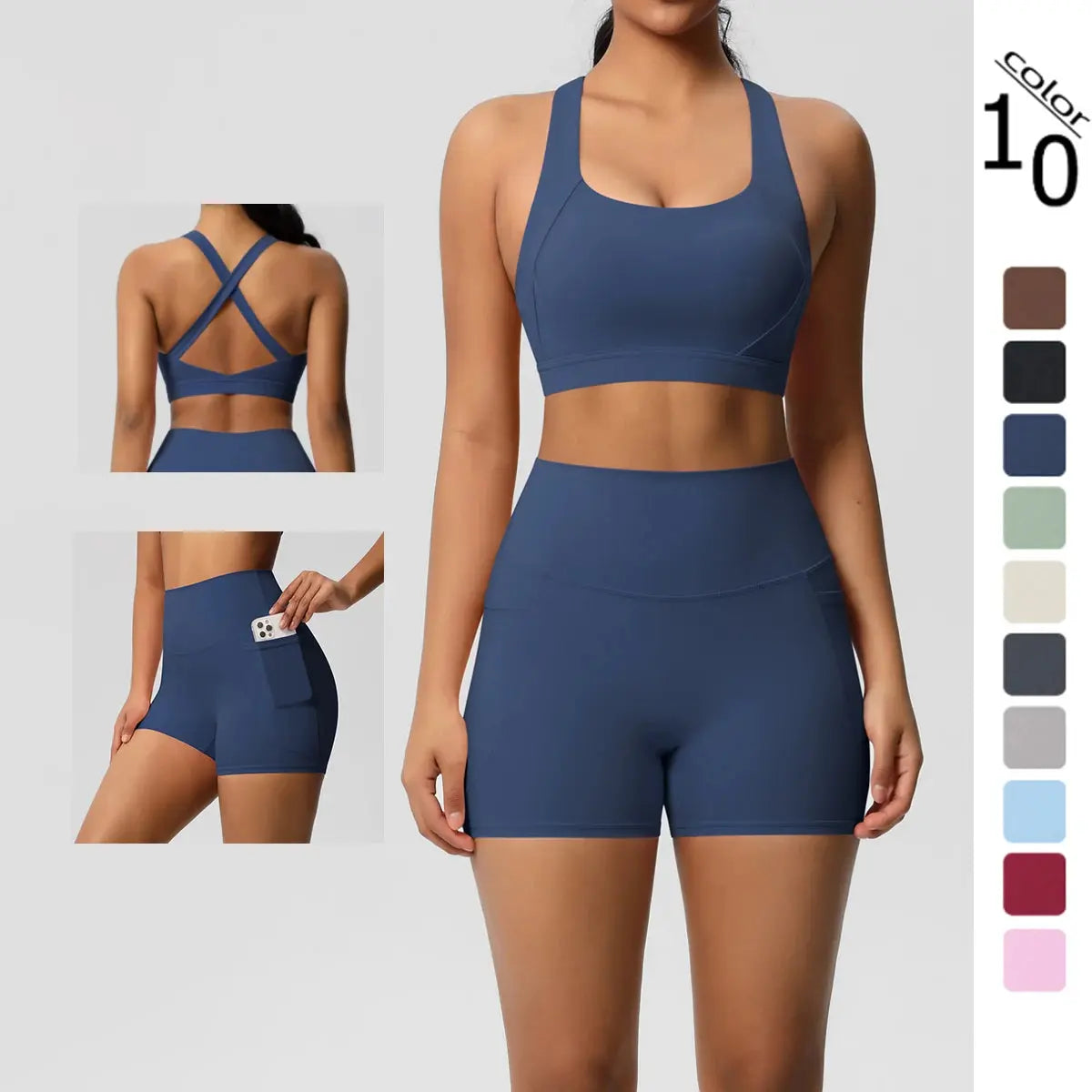 Ava – 2PCS Pocketed Yoga Set with Crossover Bra & Leggings for Stylish Workouts Size XS-L 1