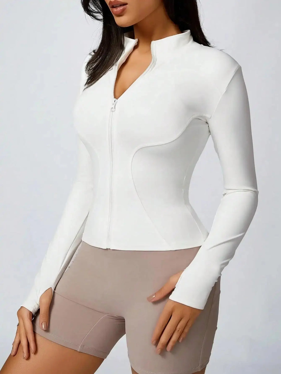 Ava – Solid Color Zipper Turtleneck Sports Jacket for Women, Long-Sleeved Gym Top, Size XS-L 2
