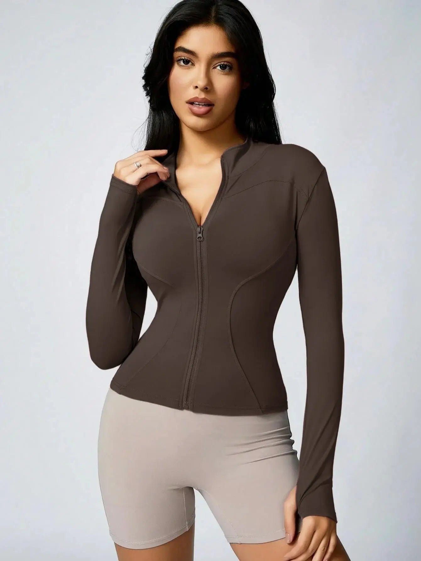 Ava – Solid Color Zipper Turtleneck Sports Jacket for Women, Long-Sleeved Gym Top, Size XS-L 8