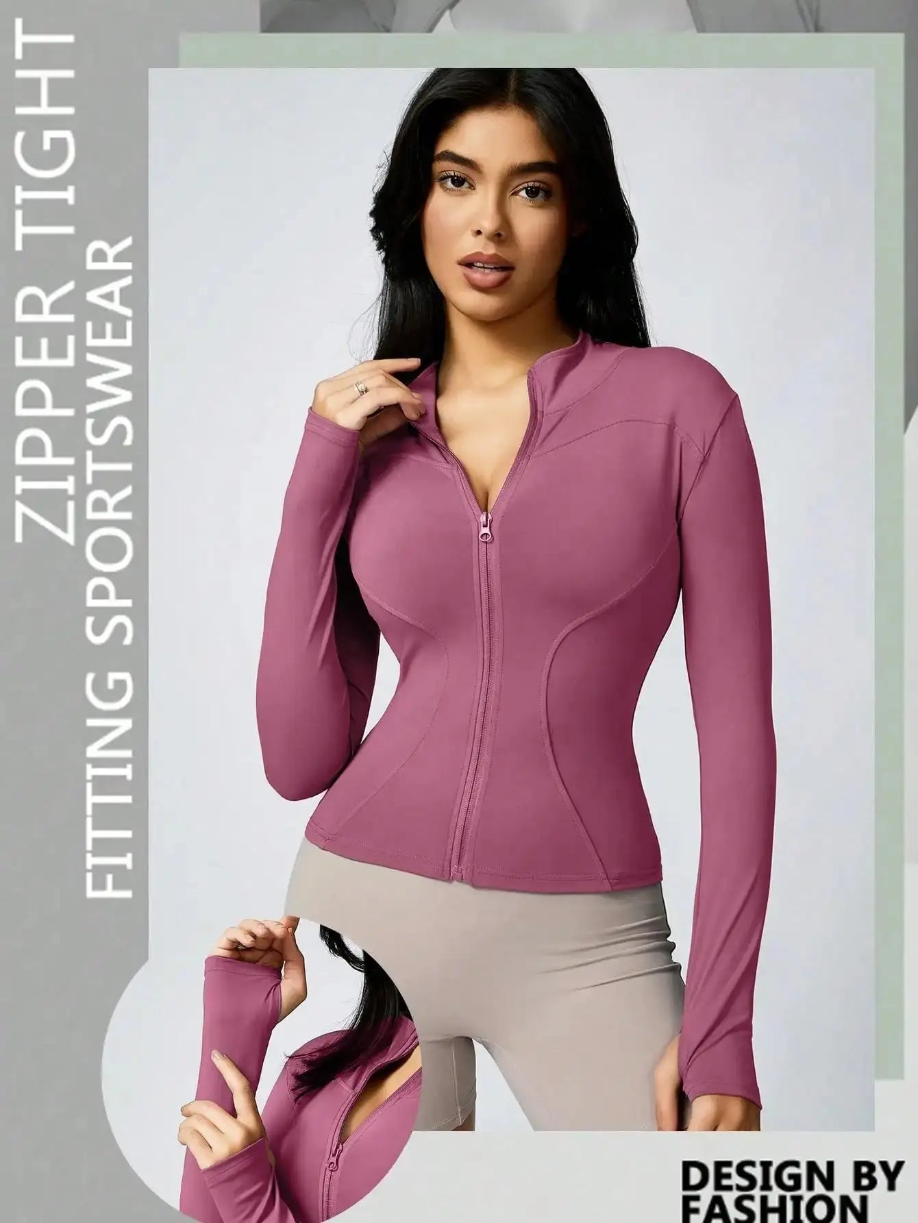Ava – Solid Color Zipper Turtleneck Sports Jacket for Women, Long-Sleeved Gym Top, Size XS-L 19