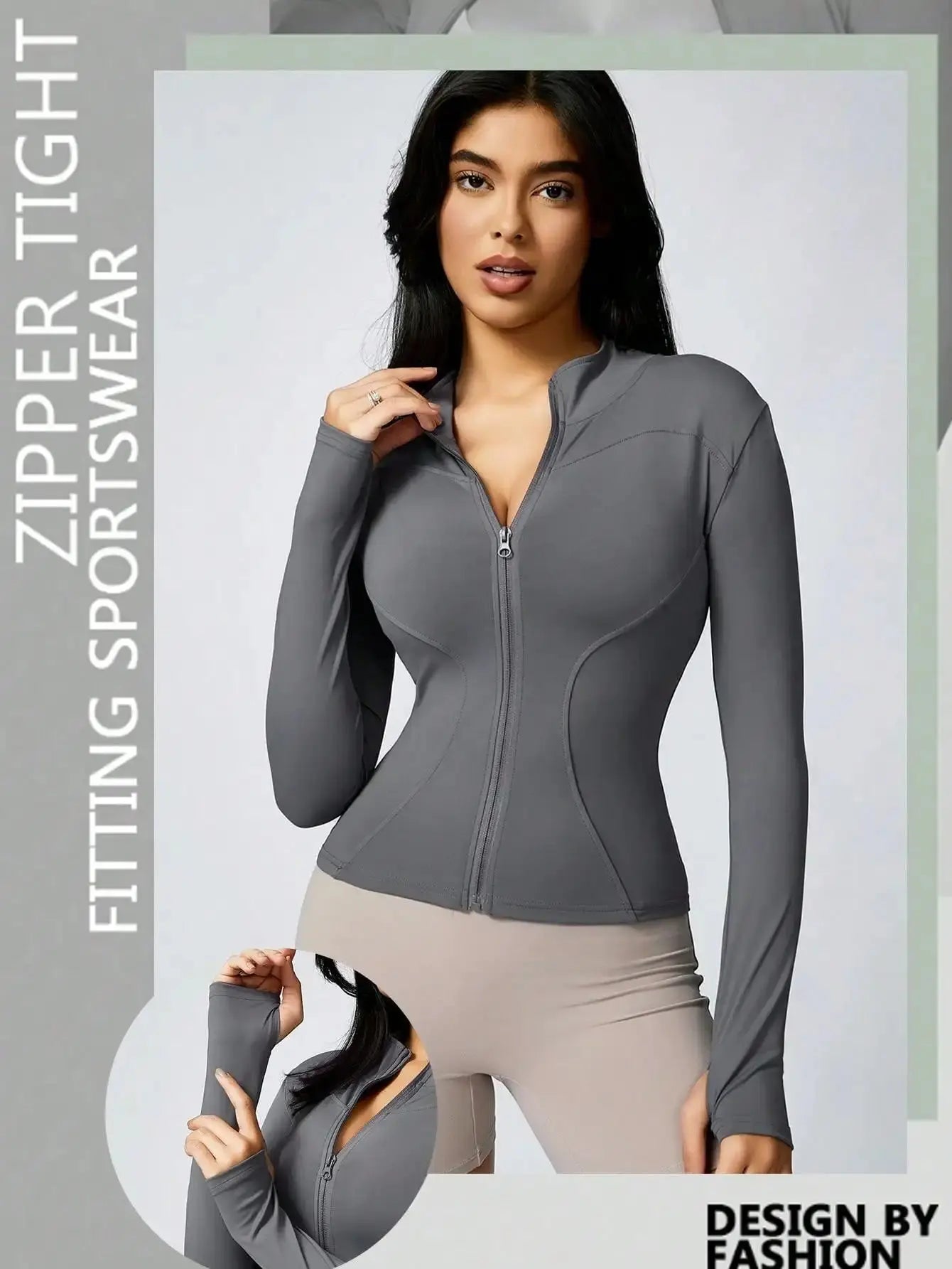 Ava – Solid Color Zipper Turtleneck Sports Jacket for Women, Long-Sleeved Gym Top, Size XS-L 15