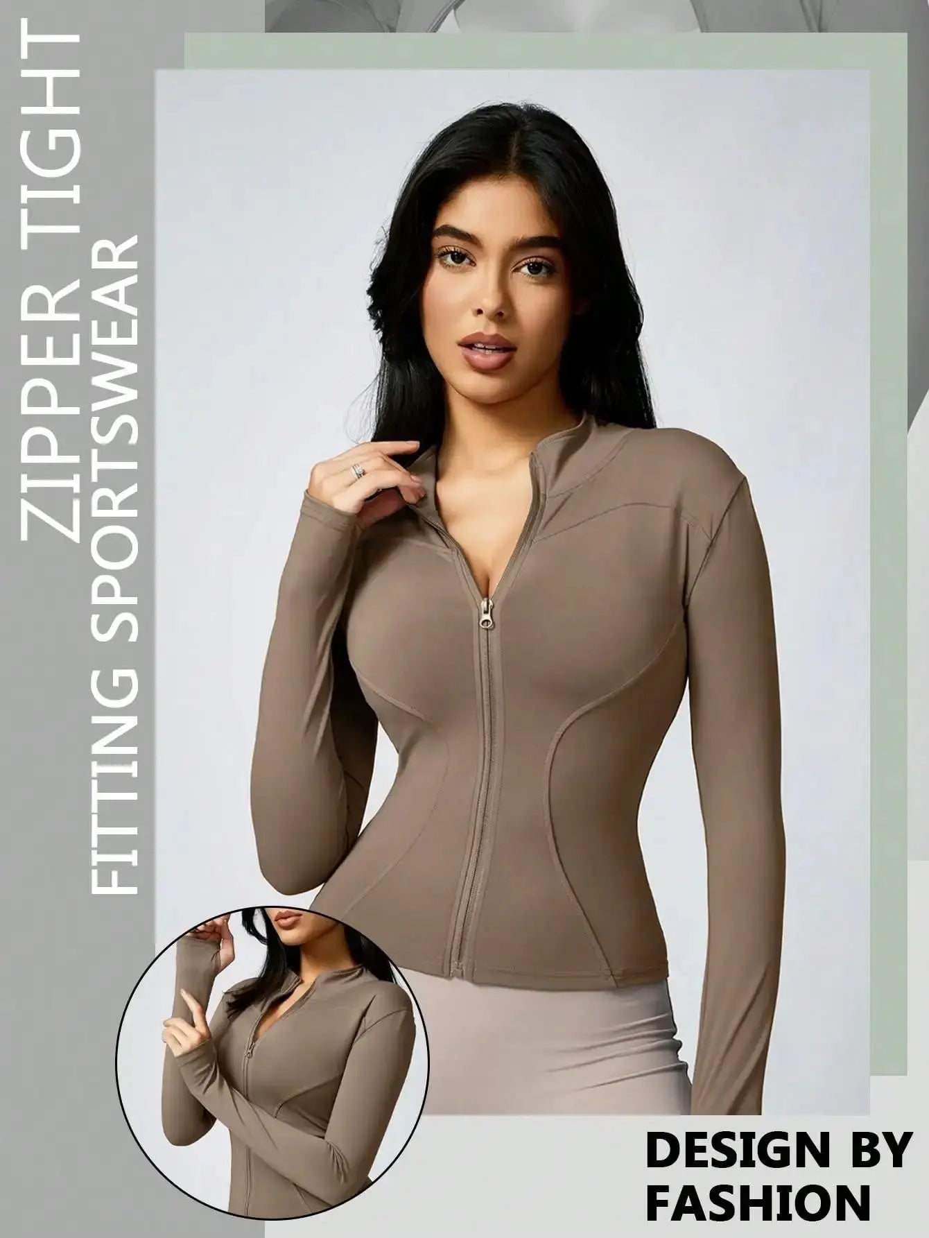 Ava – Solid Color Zipper Turtleneck Sports Jacket for Women, Long-Sleeved Gym Top, Size XS-L 0