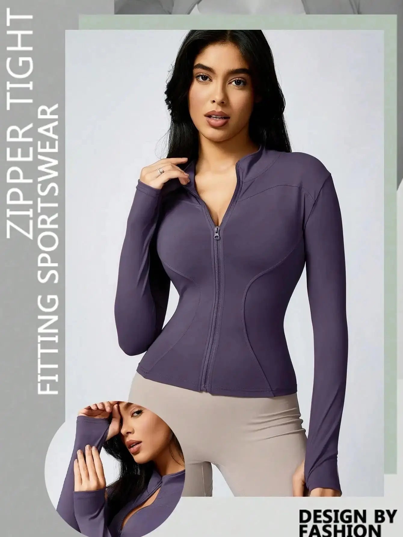Ava – Solid Color Zipper Turtleneck Sports Jacket for Women, Long-Sleeved Gym Top, Size XS-L 21