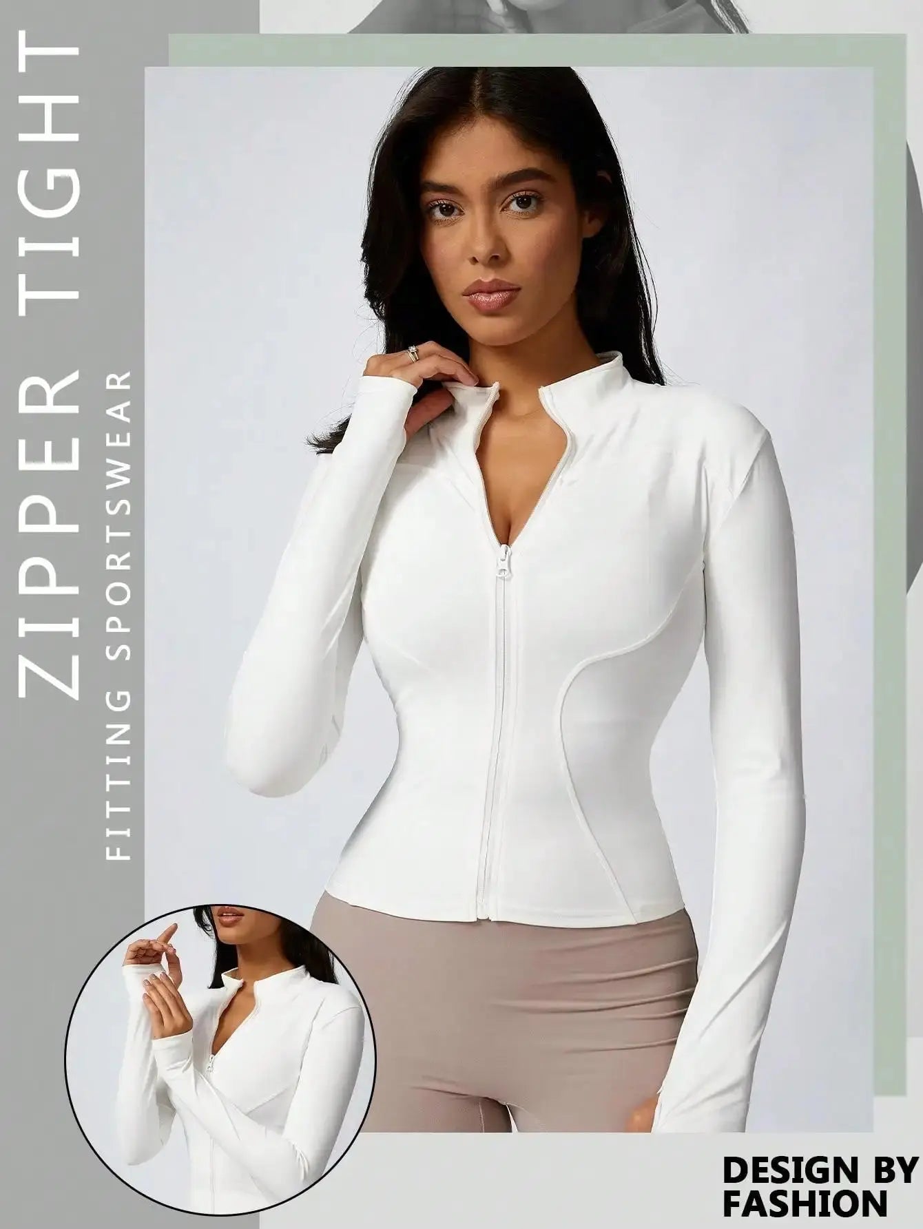 Ava – Solid Color Zipper Turtleneck Sports Jacket for Women, Long-Sleeved Gym Top, Size XS-L 6