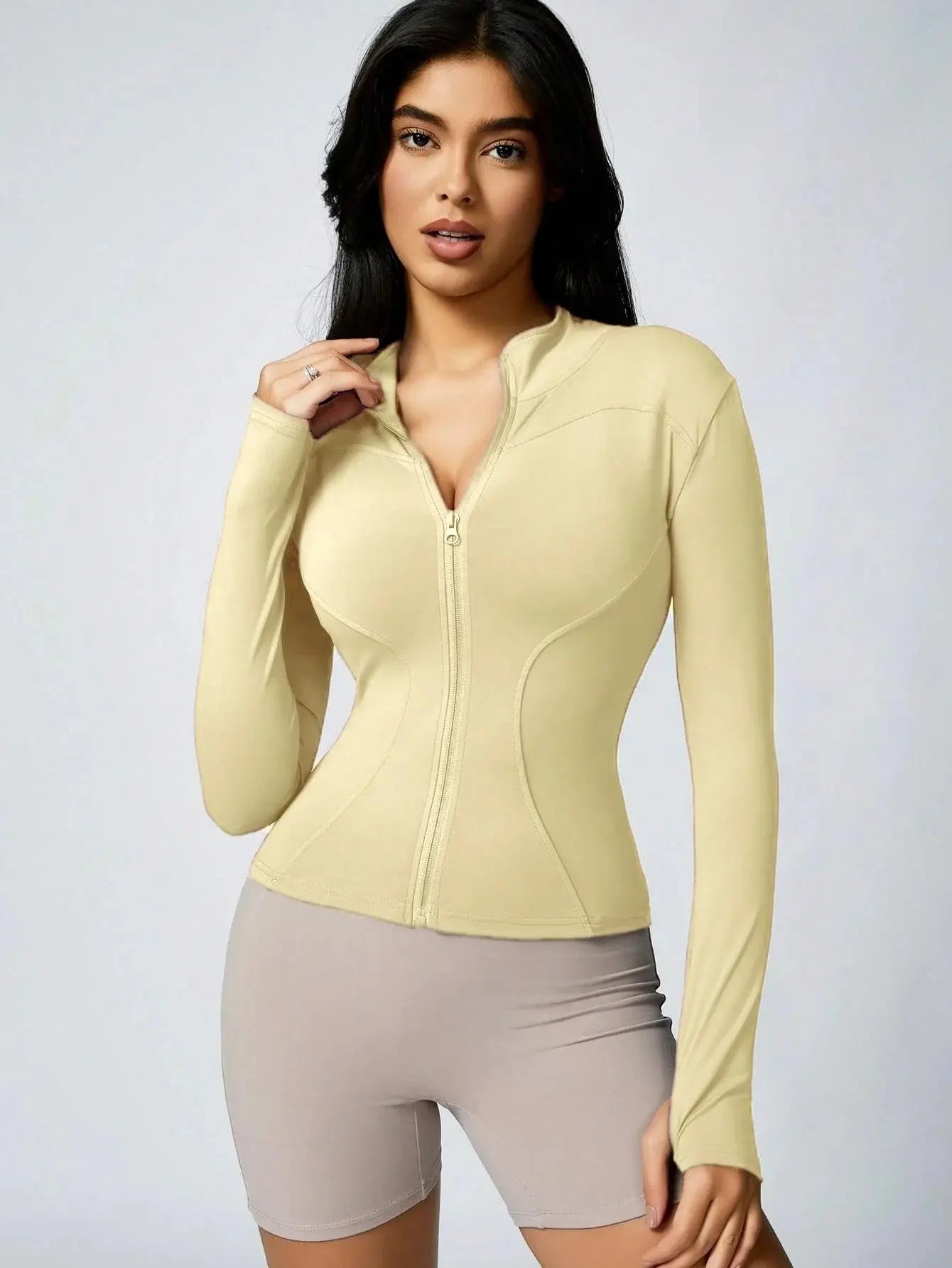 Ava – Solid Color Zipper Turtleneck Sports Jacket for Women, Long-Sleeved Gym Top, Size XS-L 17