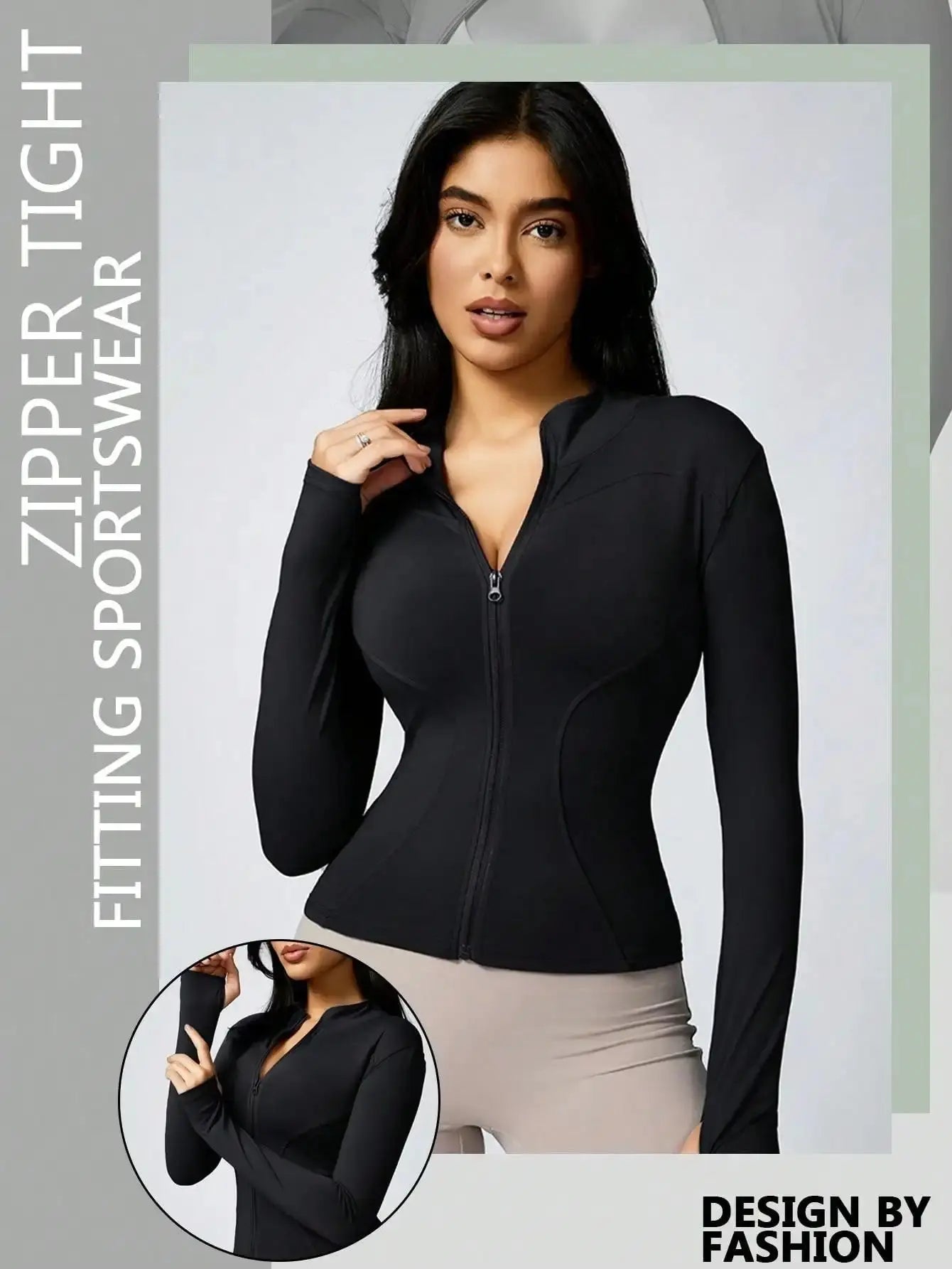 Ava – Solid Color Zipper Turtleneck Sports Jacket for Women, Long-Sleeved Gym Top, Size XS-L 20