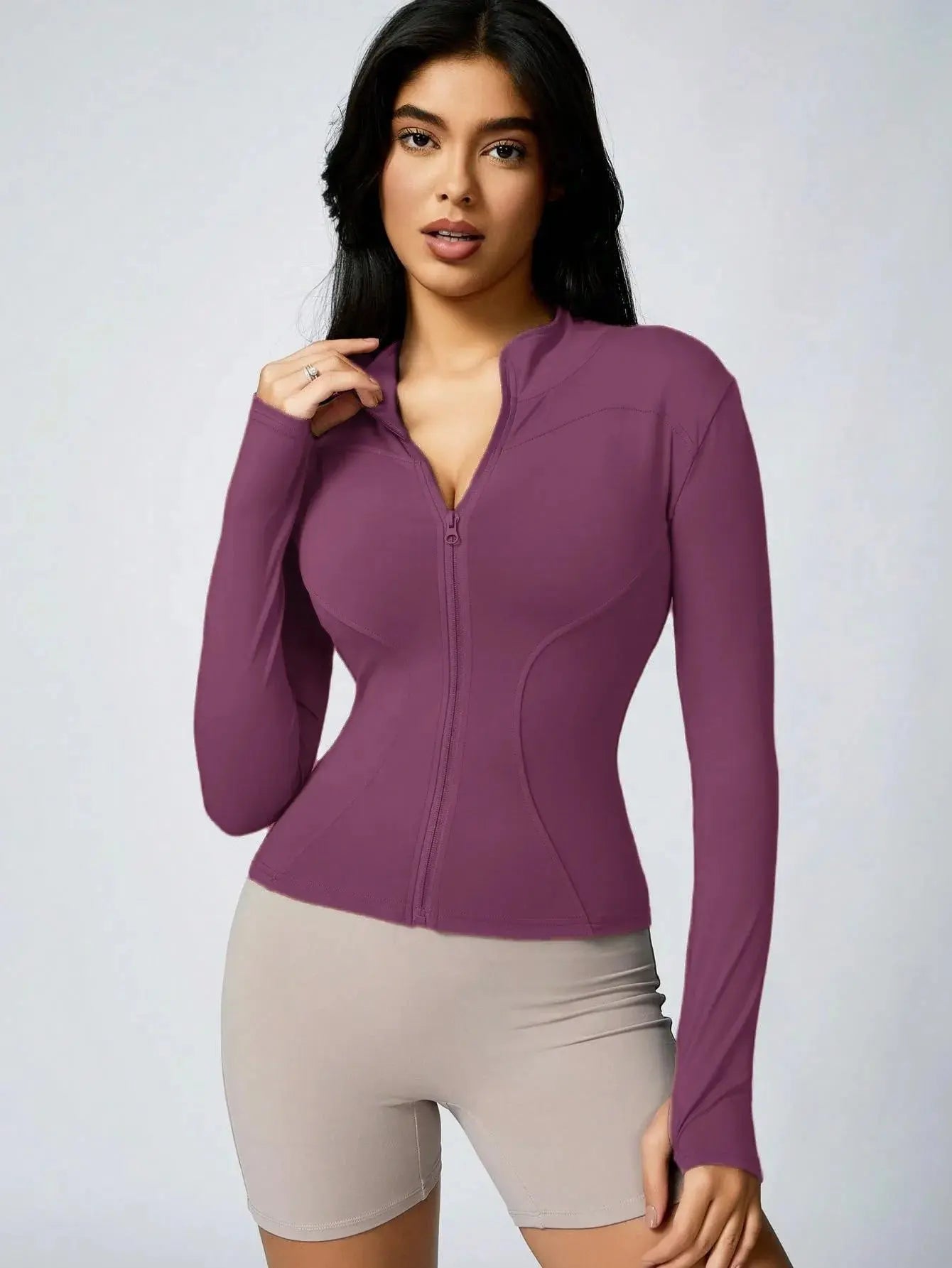 Ava – Solid Color Zipper Turtleneck Sports Jacket for Women, Long-Sleeved Gym Top, Size XS-L 7