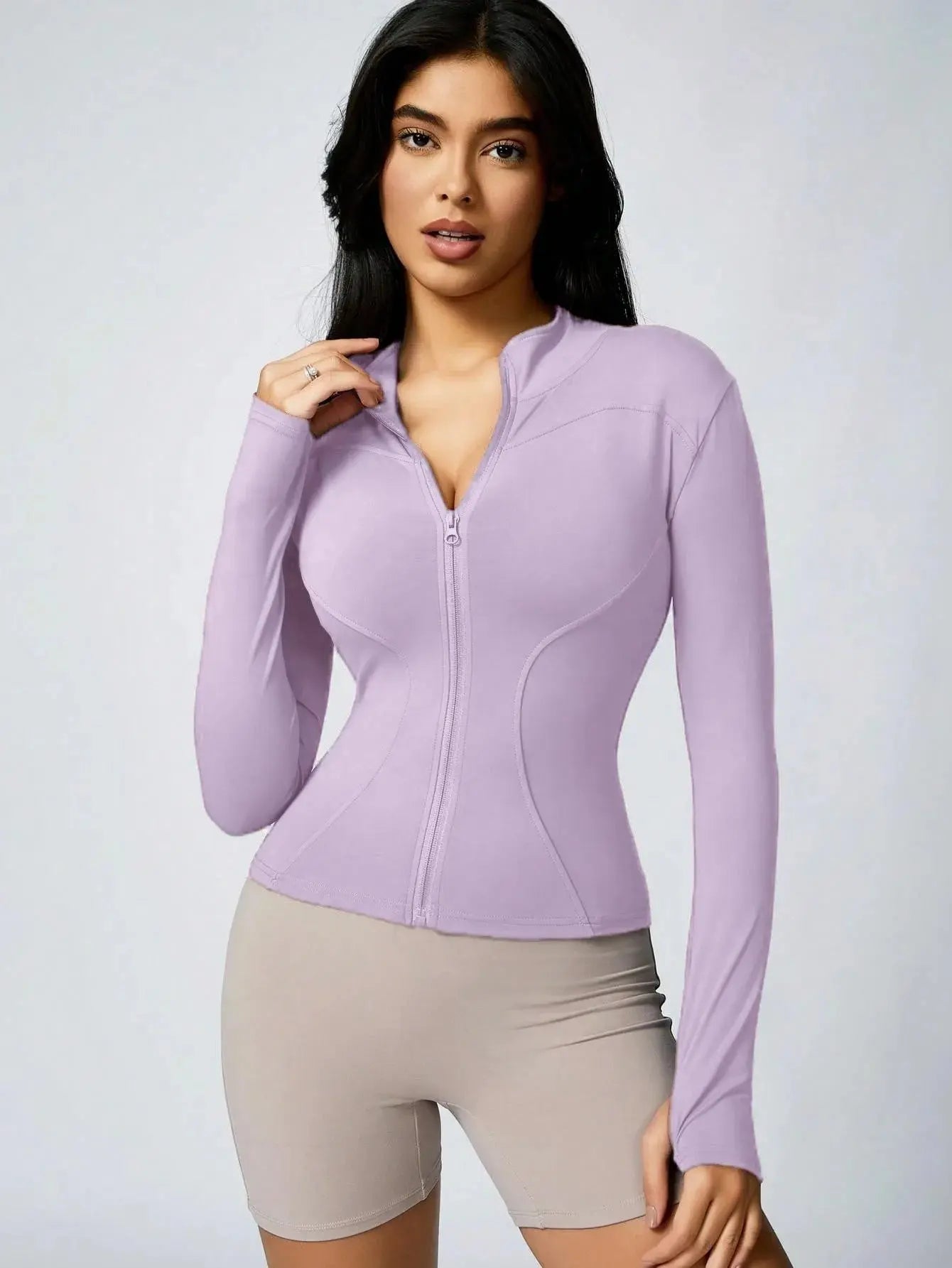 Ava – Solid Color Zipper Turtleneck Sports Jacket for Women, Long-Sleeved Gym Top, Size XS-L 10
