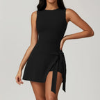 MunaWear - Women's Activewear - Liora - Flirty Active Wrap Dress With Lightweight Fabric For Casual Outings And Workouts - Black / XL