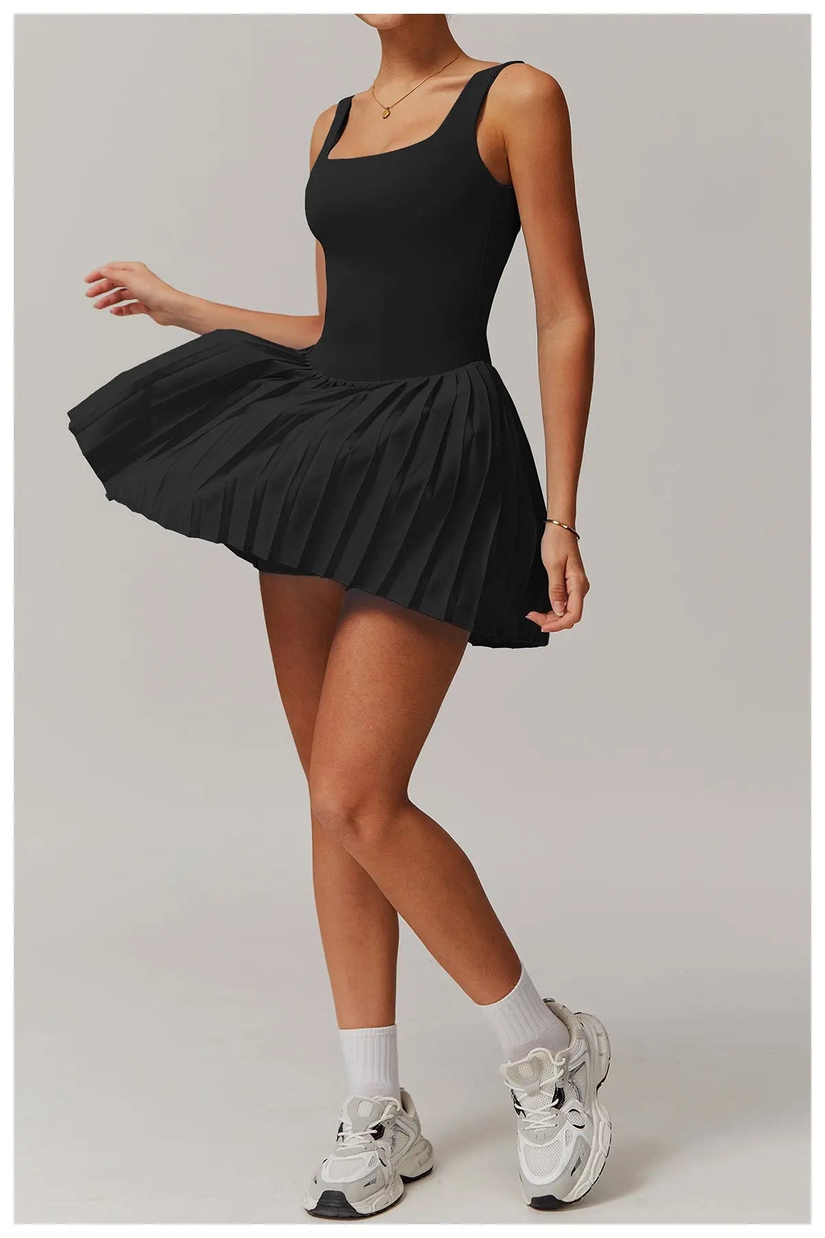 MunaWear - Women’s Activewear - Liora - Stylish Active Tank-Dress With Breathable Fabric For Tennis And Casual Wear - Black / XL