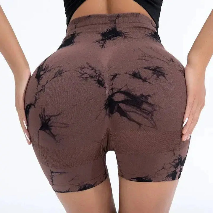 MunaWear  Women's Activewear  Maya – Seamless High-Waist Running Shorts with Trendy Tie-Dye Print for Active Women 