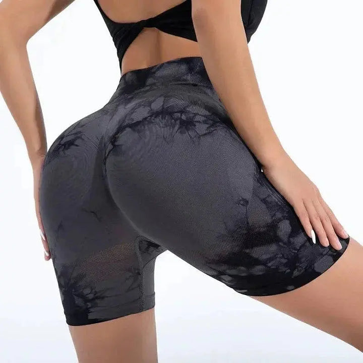 MunaWear  Women's Activewear  Maya – Seamless High-Waist Running Shorts with Trendy Tie-Dye Print for Active Women 