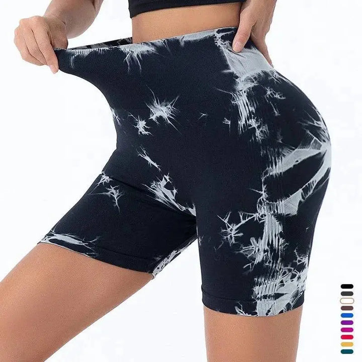 MunaWear  Women's Activewear  Maya – Seamless High-Waist Running Shorts with Trendy Tie-Dye Print for Active Women 