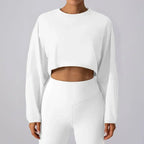 MunaWear  Women's Activewear  Mia – Oversized Long Sleeve Sport Crop Top in Breathable Fabric for Running & Active Wear  White-XL
