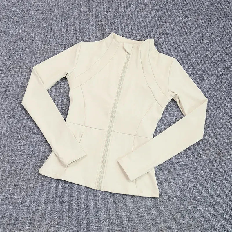 MunaWear  Women's Activewear  Mia – Quick-Drying Breathable Long Sleeve Sports Jacket for Yoga and Fitness Activities  WHITE-S