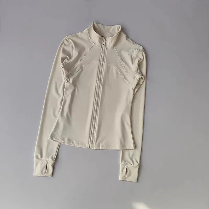 MunaWear  Women's Activewear  Mia – Quick-Drying Long Sleeve Sports Jacket for Running and Training  Beige-S