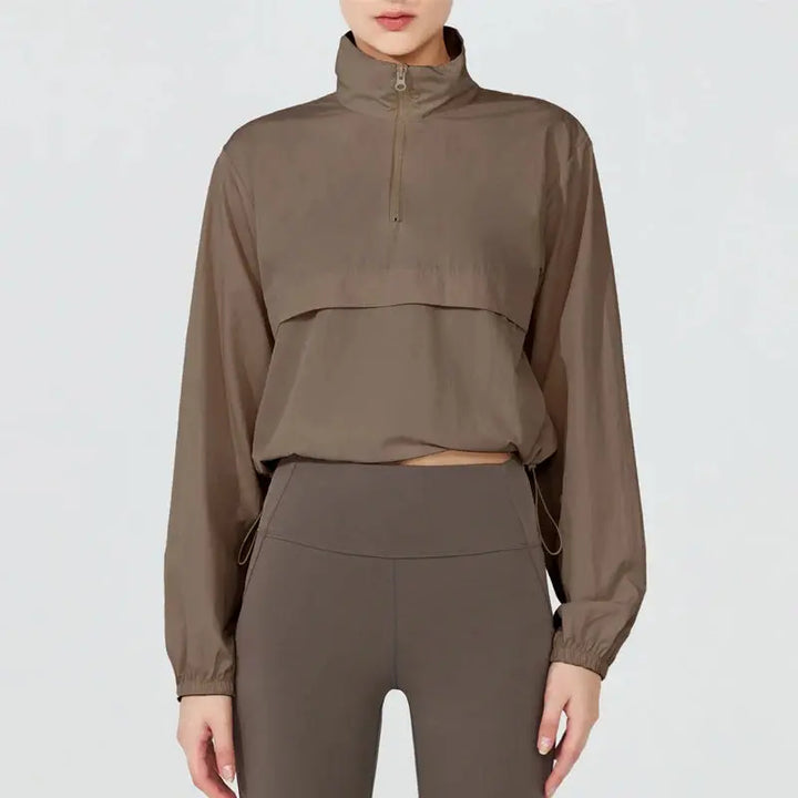 MunaWear  Women's Activewear  Mila - Waterproof Lightweight Quarter Zip Pullover Jacket with UPF 50+ Protection for Outdoor Activities  Coffee-Brown-S