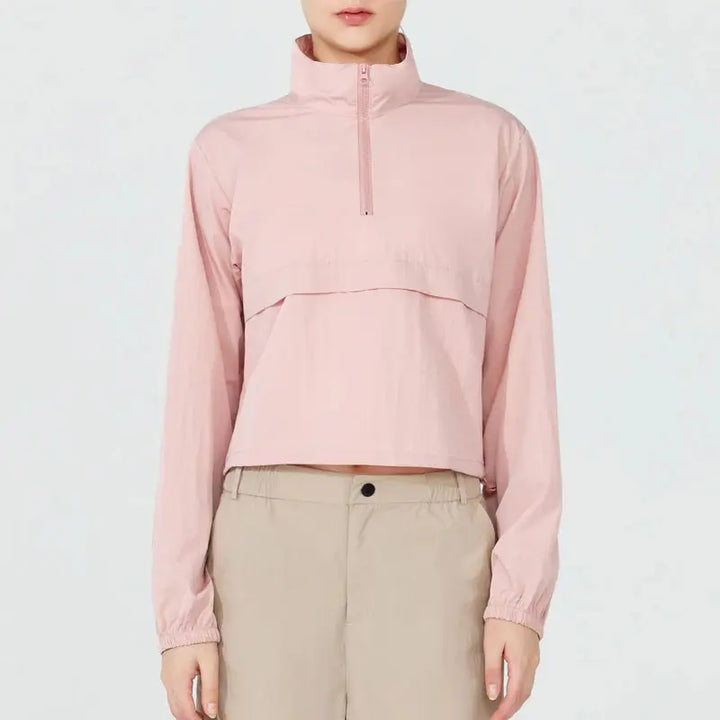 MunaWear  Women's Activewear  Mila - Waterproof Lightweight Quarter Zip Pullover Jacket with UPF 50+ Protection for Outdoor Activities  Pink-M