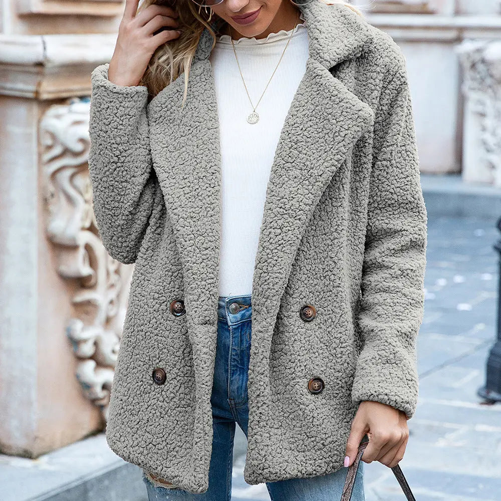 Serene – Cozy Women's Teddy Coat With Long Sleeves For Winter And Casual Wear- Light Gray