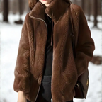 MunaWear - Women's Coats & Jackets - Adelle – Stylish Women's Teddy Coat With Adjustable Waist For Cozy Everyday Wear - Dark Brown