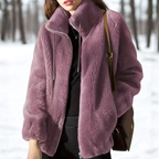 MunaWear - Women's Coats & Jackets - Adelle – Stylish Women's Teddy Coat With Adjustable Waist For Cozy Everyday Wear - Light Purple