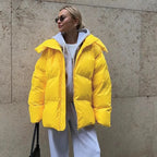 Clea – Oversized Women's Hooded Jacket With Warmth For Cold Days- Yellow