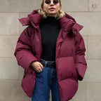Clea – Oversized Women's Hooded Jacket With Warmth For Cold Days- Wine Red
