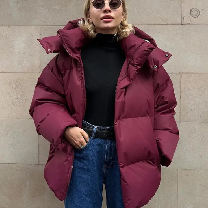 Clea – Oversized Women's Hooded Jacket With Warmth For Cold Days- Wine Red
