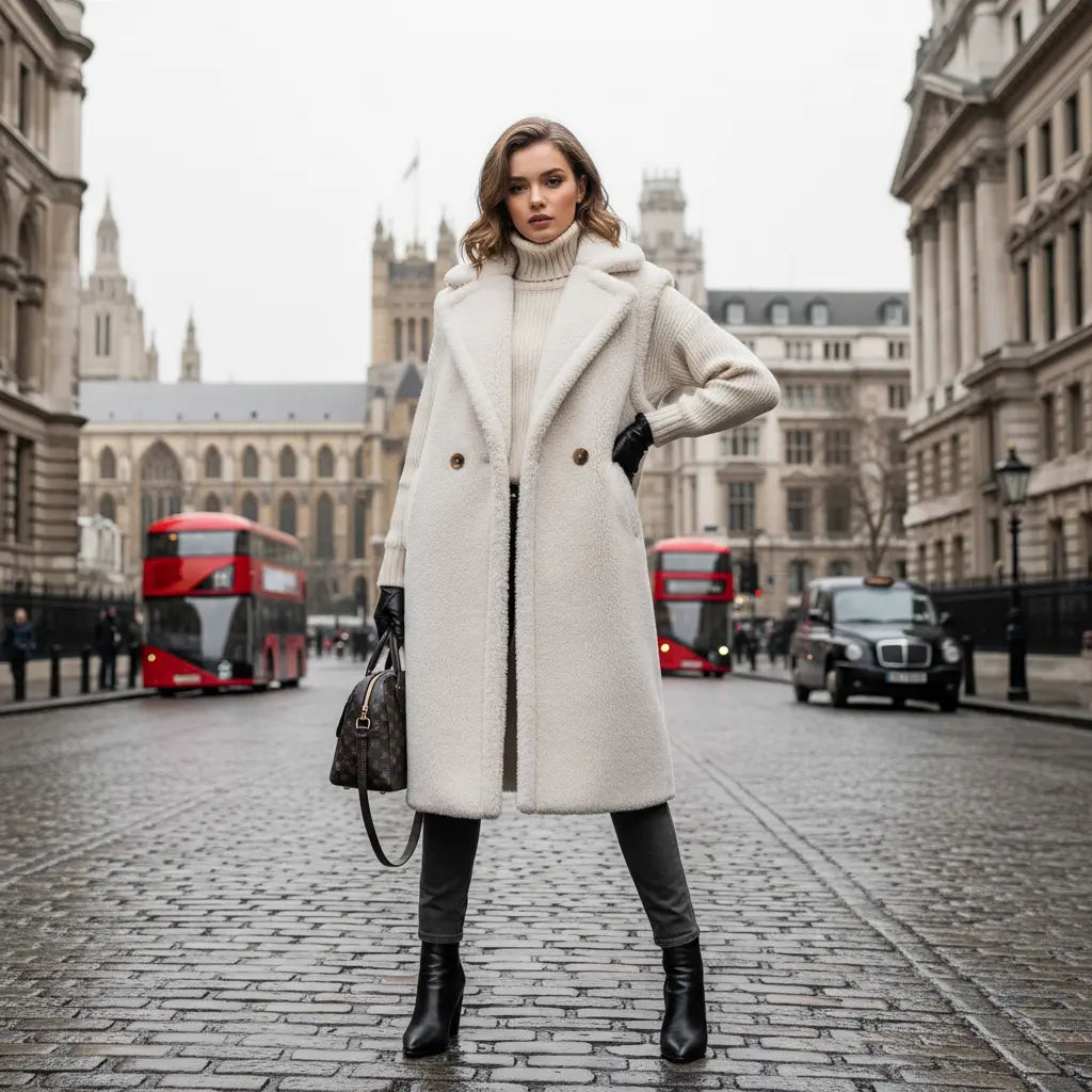 MunaWear - Women's Coats & Jackets - Eirra – Stylish Women's Teddy Coat With Sleeveless Design For Winter Layering - White / 3XL