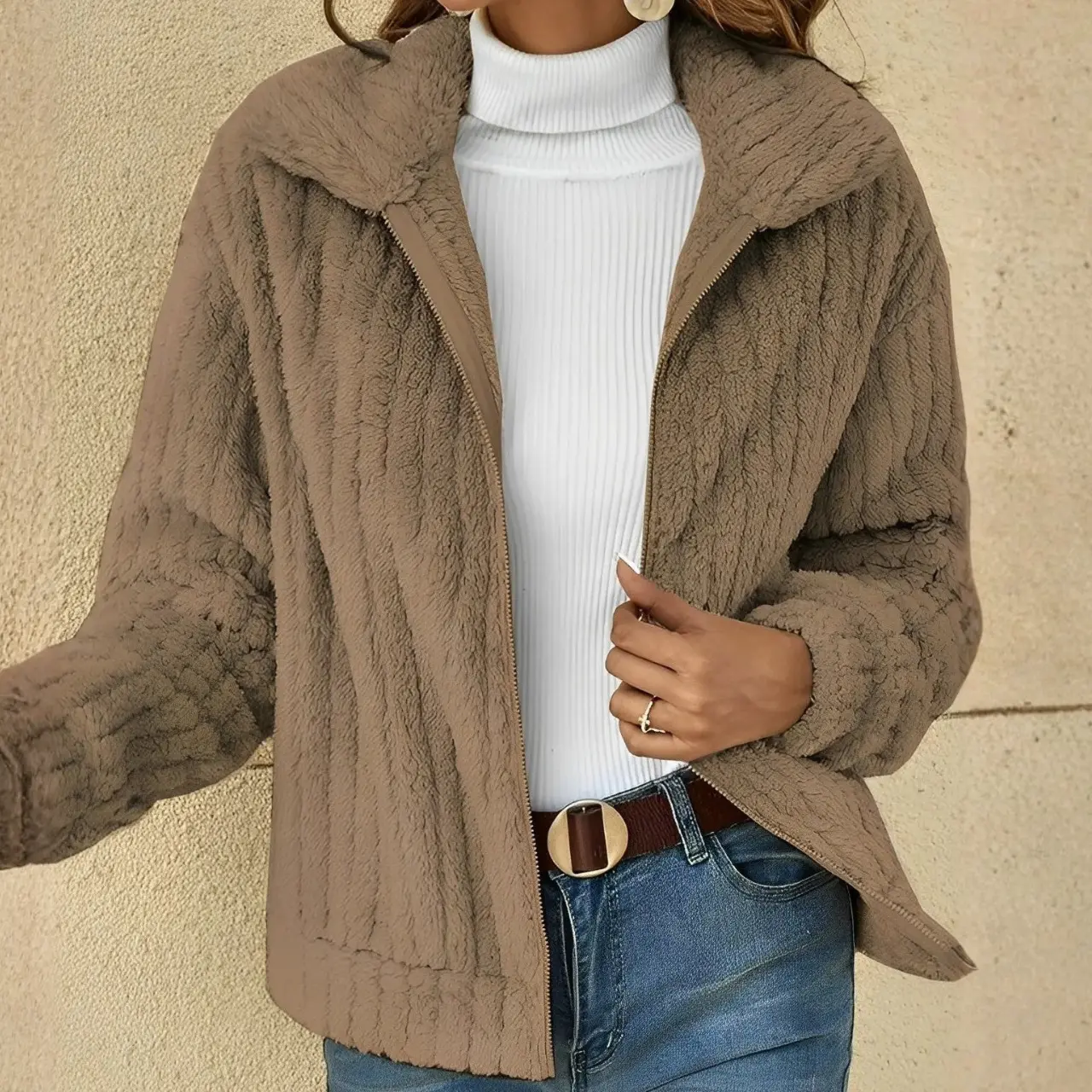 MunaWear - Women's Coats & Jackets - Eve – Cozy Women's Teddy Coat With Relaxed Fit For Autumn And Winter - Brown / 2XL