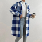 Lumina – Stylish Women's Teddy Coat With Checkered Design For Cozy Winter Wear- Blue