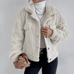 Lurea– Cozy Women's Teddy Coat With Long Sleeves For Winter Elegance- White