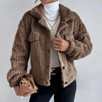 Lurea– Cozy Women's Teddy Coat With Long Sleeves For Winter Elegance- Brown