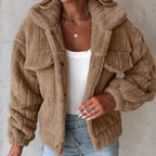 MunaWear - Women's Coats & Jackets - Maeve – Cozy Women's Teddy Coat With Relaxed Fit For Spring And Autumn - Khaki / 4XL