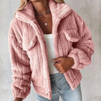 MunaWear - Women's Coats & Jackets - Maeve – Cozy Women's Teddy Coat With Relaxed Fit For Spring And Autumn - Pink / 4XL