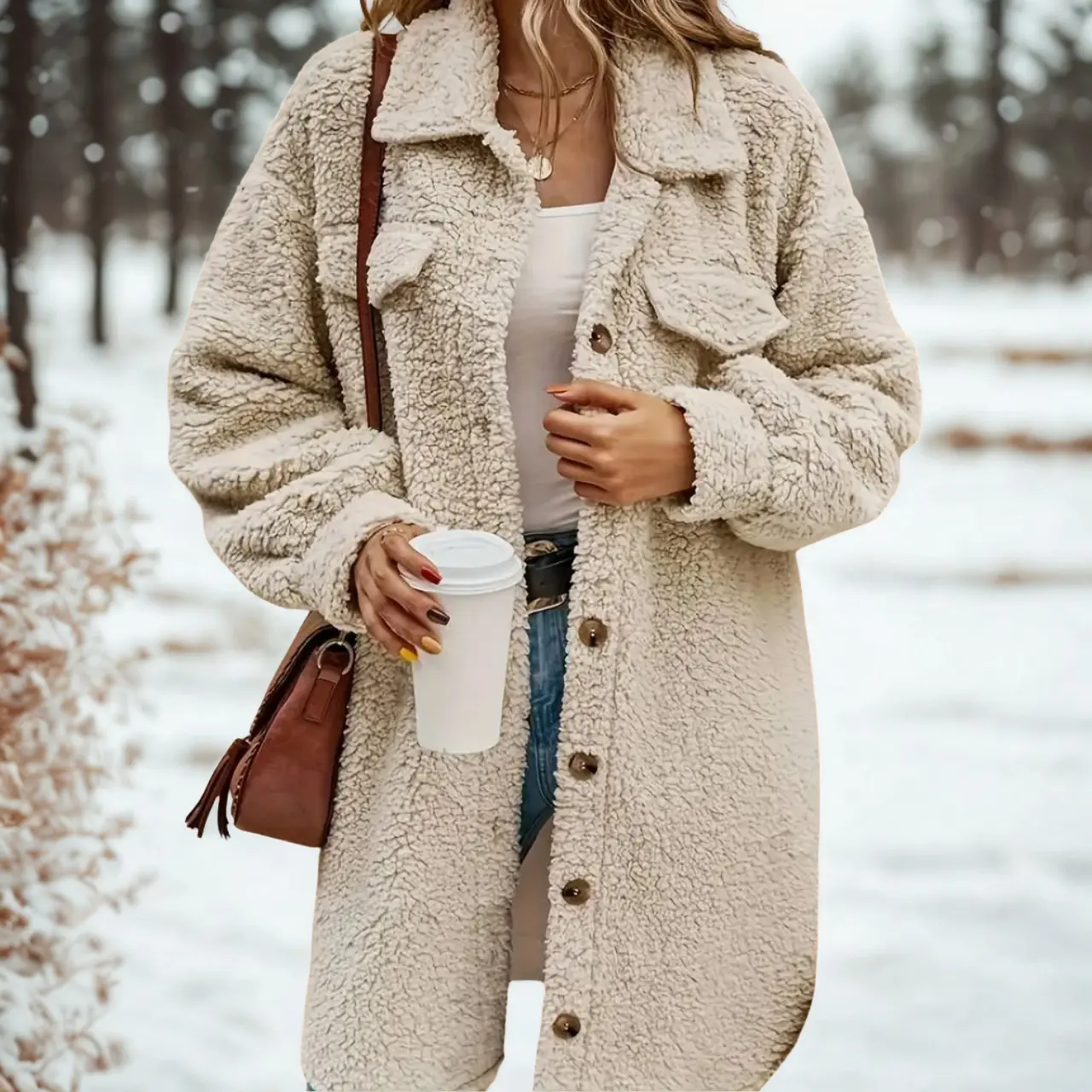 MunaWear - Women's Coats & Jackets - Sova – Cozy Women's Teddy Coat With Long Cut For Winter Outings - 