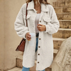 MunaWear - Women's Coats & Jackets - Sova – Cozy Women's Teddy Coat With Long Cut For Winter Outings - White / 5XL