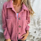 Valea – Cozy Women's Teddy Coat With Lapel Collar For Casual Autumn Days- Pink