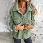 Valea – Cozy Women's Teddy Coat With Lapel Collar For Casual Autumn Days- Green