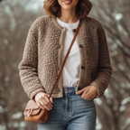 MunaWear - Women's Coats & Jackets - Zayn – Stylish Women's Teddy Coat With Flexible Fit For Casual Elegance - Brown / L