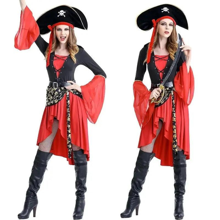 Liora - Dramatic Pirate Captain Midi Dress With High-Low Hem For Women's Halloween Costumes 1