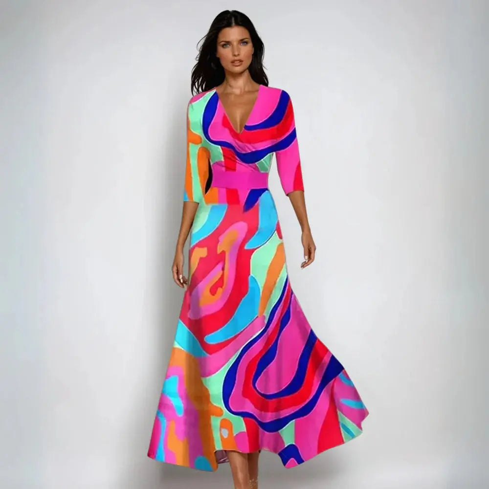 MunaWear - Women’s Dresses - Liora - Floral Maxi Dress With Flattering Silhouette For Summer Parties - Multicolor / 3XL