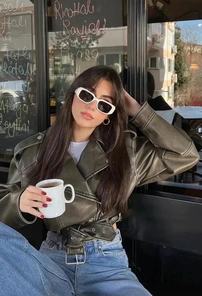 Liora - Chic Cropped Biker Jacket Women in Leather for Casual Outings and Everyday Wear 1