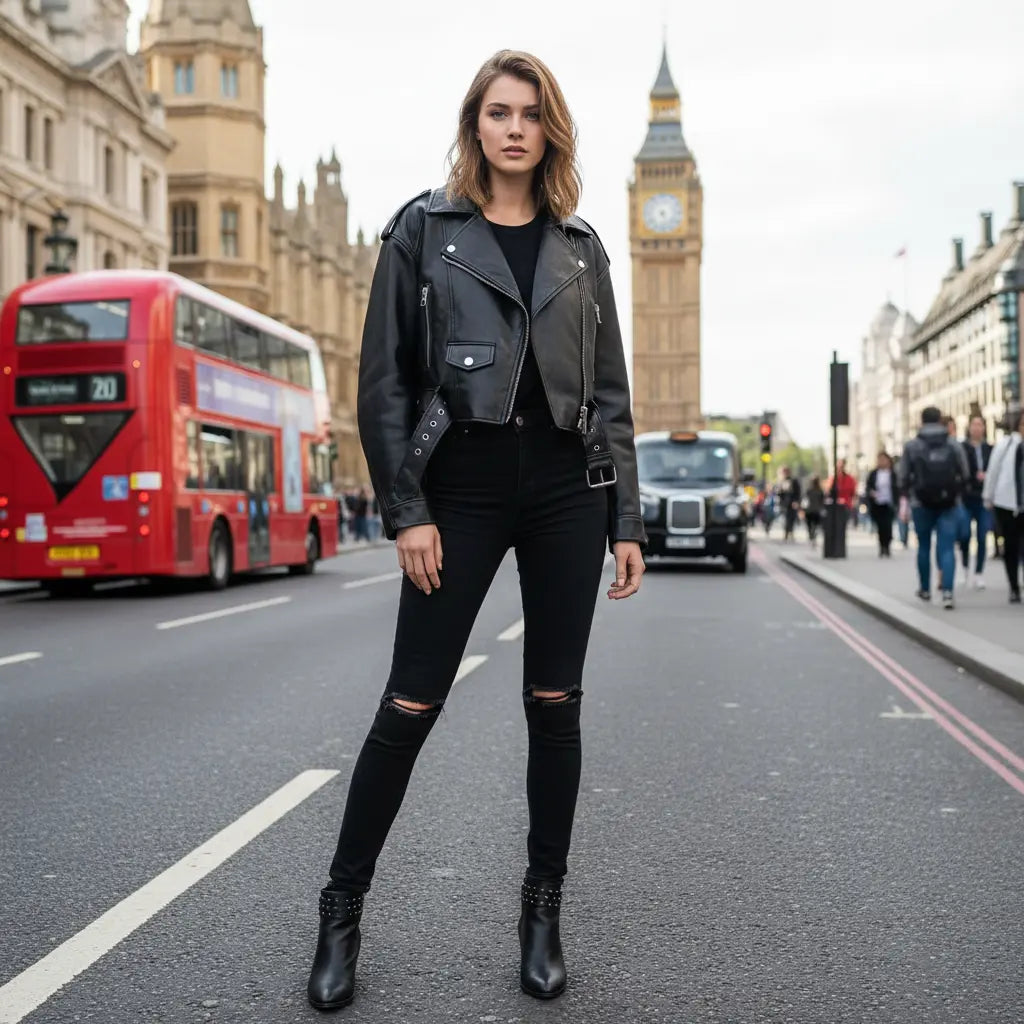 MunaWear - Women's Jackets & Coats - Liora - Chic Cropped Biker Jacket Women in Leather for Casual Outings and Everyday Wear - 