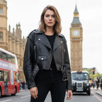 MunaWear - Women's Jackets & Coats - Liora - Chic Cropped Biker Jacket Women in Leather for Casual Outings and Everyday Wear - Black / XL