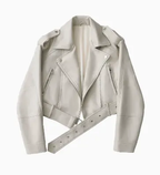 MunaWear - Women's Jackets & Coats - Liora - Chic Cropped Biker Jacket Women in Leather for Casual Outings and Everyday Wear - Cream / XL