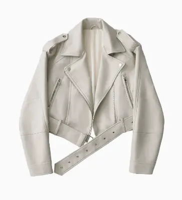 MunaWear - Women's Jackets & Coats - Liora - Chic Cropped Biker Jacket Women in Leather for Casual Outings and Everyday Wear - Cream / XL