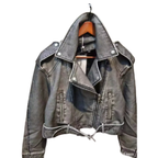 MunaWear - Women's Jackets & Coats - Liora - Chic Cropped Biker Jacket Women in Leather for Casual Outings and Everyday Wear - Gray / XL