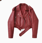 MunaWear - Women's Jackets & Coats - Liora - Chic Cropped Biker Jacket Women in Leather for Casual Outings and Everyday Wear - Red / XL
